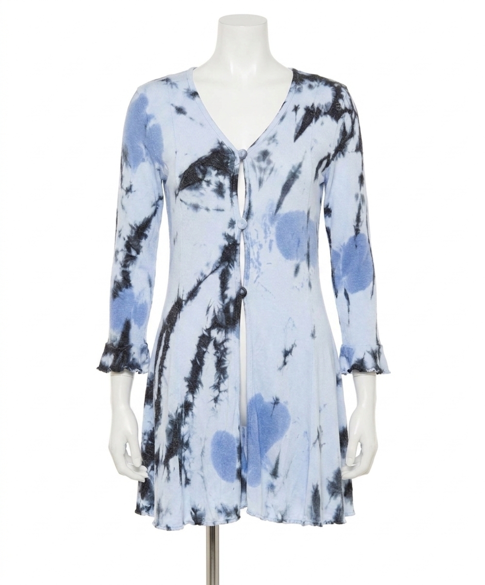 NEW FRENCH KYSS marble wash long button cardigan in peri